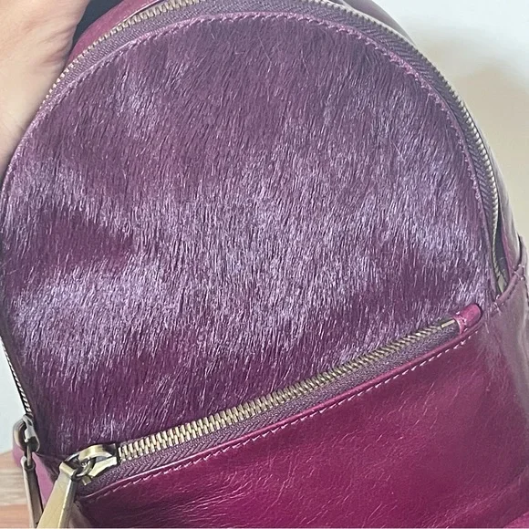 NEW Sexy Purple HOBO Mini Backpack Purse Fuschia Leather And Calf Hair - Picture 3 of 14